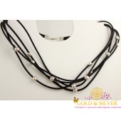 Серебряное колье шарики и каучук 5 рядов 950049с